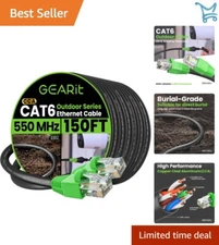 Ethernet Patch Cable Cat-6 Outdoor 10Gbps Waterproof UV Resistant 150ft