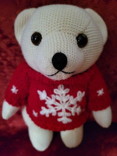 PIER 1 IMPORTS White Teddy Bear Red Sweater Holiday Toy Snowflake Winter 10" - Picture 7 of 11