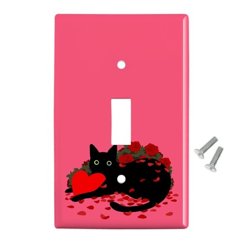 Black Cat Valentines Heart Rose Petals Love Wall Light Switch Plate Cover - Picture 2 of 3