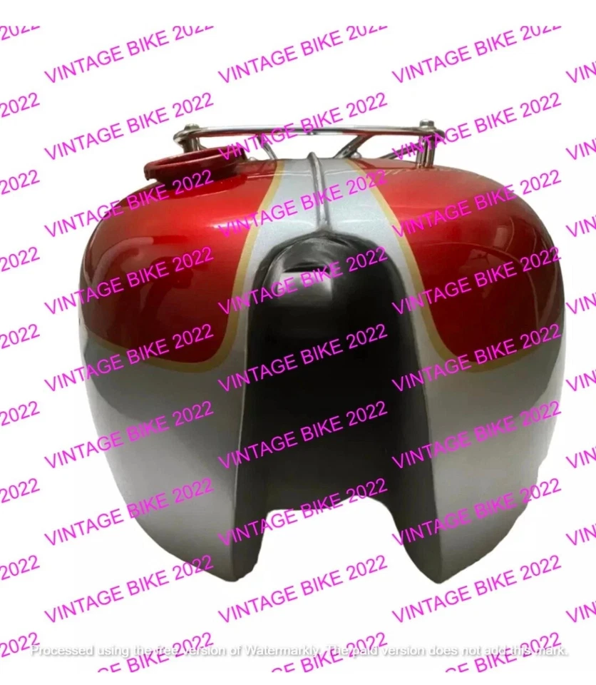 Tanque de gasolina FIT Triumph T120 Bonneville 3,5 galones plata cereza + TAPA INSIGNIA GRIFO Foto 3 de 4