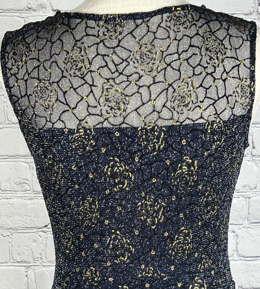 Candalite Formal Maxi Dress Womens Navy w Metallic Gold Lace Overlay MINT |  eBay