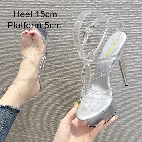 Crystal Show Stripper Heels Clear Shoes Women Platforms High Heels Sandals - Picture 16 of 50