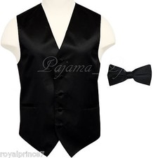10-B BLACK Solid Tuxedo Suit Vest Waistcoat and Straight Cut Bowtie Prom Wedding
