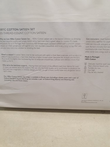 The White Company 400TC 100% Cotton Sateen Flat/ Fitted Sheeting Set EMPEROR - Picture 8 of 8