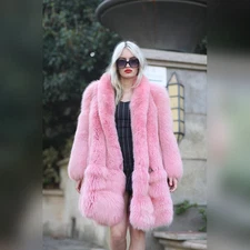 100cm Luxury Pink Genuine Fox Fur Outerwear Winter Warm Long Coat Women Overcoat