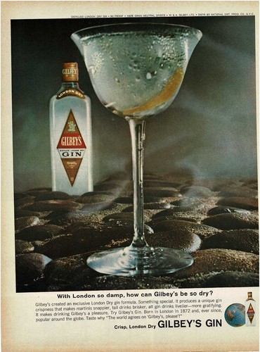 1964 GILBEY'S Gin martini glass on cobblestones Vintage Print Ad