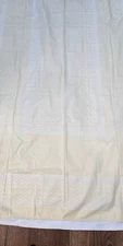Vintage Yellow White Damask Linen Tablecloth 52"x100" EUC