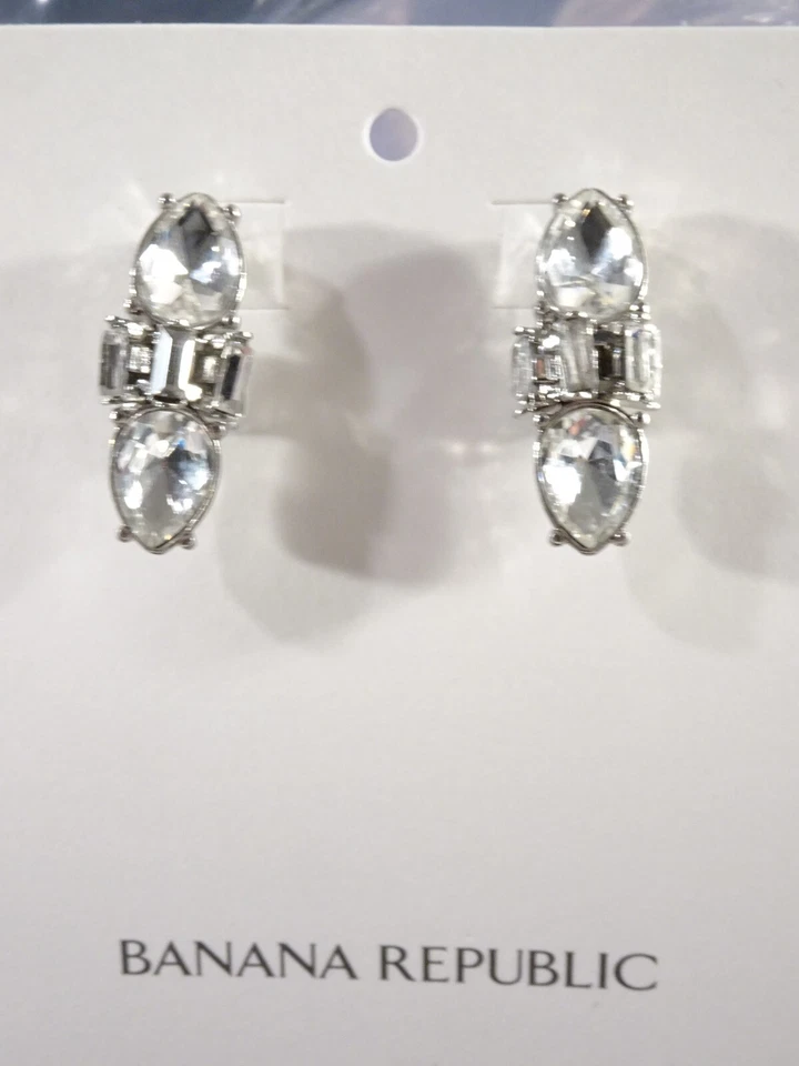 Aretes bidireccionales de cristal Banana Republic para mujer nuevos con etiquetas 38 baguette de plata Foto 3 de 4