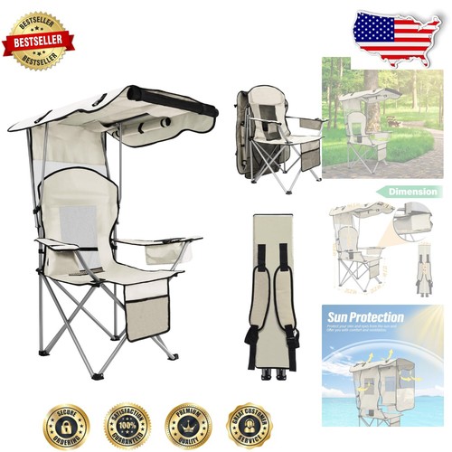 Portable Camping Chair with Canopy Shade and Cooler - Perfect for Beach & Fis...