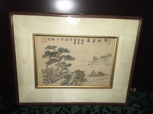 Antike japanische Tusche auf Seide Gemälde Wasserszene ~ Siegel ~ Kalligraphie - Bild 3 von 9