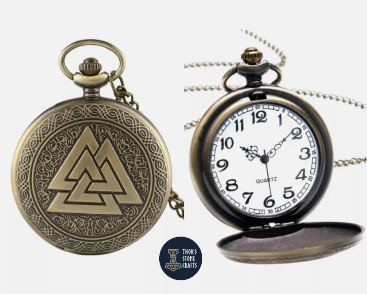 Valknut Bronze Pocket Watch Norse Viking Symbol – 80cm Chain