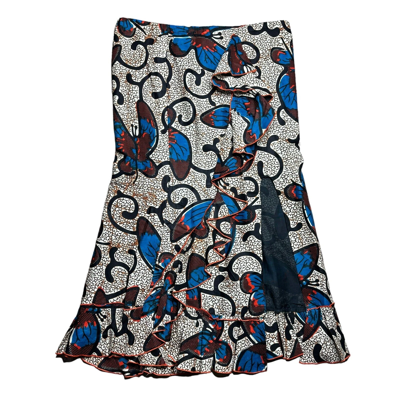 African Print Ankara Cotton Long Maxi Skirt Inner Drawstring Waist Vintage OOAK
