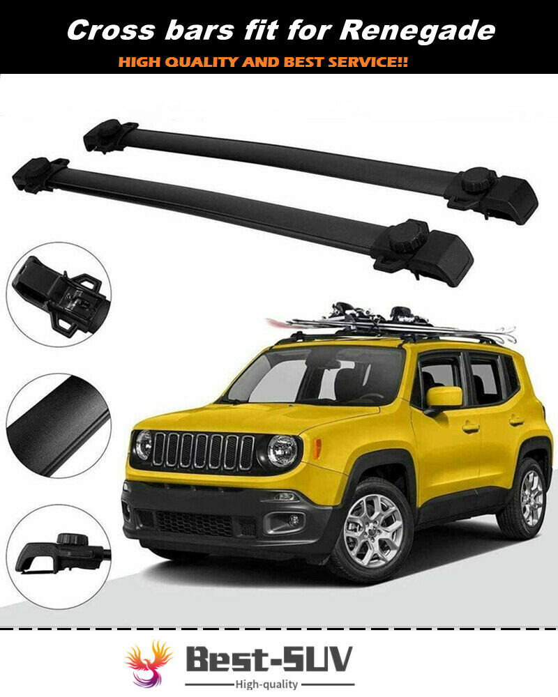 2Pcs Fit for Jeep Renegade 2015-2021 Aluminum Roof Rail Rack Cross Bars Crossbar