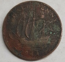 Old Coin 1944 Ship Halfpenny British