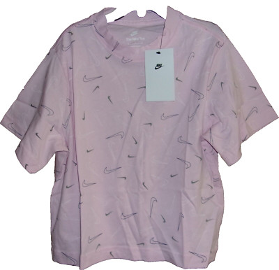 NIKE Girl's Short Sleeve ''ALL OVER SWOOSH'' Pink T-Shirt Size: SMALL NWT $25