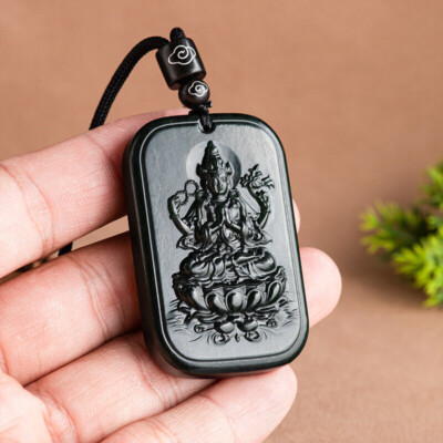 Certified Natural A Jade Hetian Black Jade Thousand-hand Guanyin Jadeite Pendant