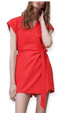 Zara Red Romper Women's Size L Tie Waist Short Sleeve Playsuit Elastic Waist