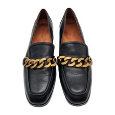 Vionic Women's Loafers Size 6.5 M Mizelle Black Leather Gold Chunky Chain 174