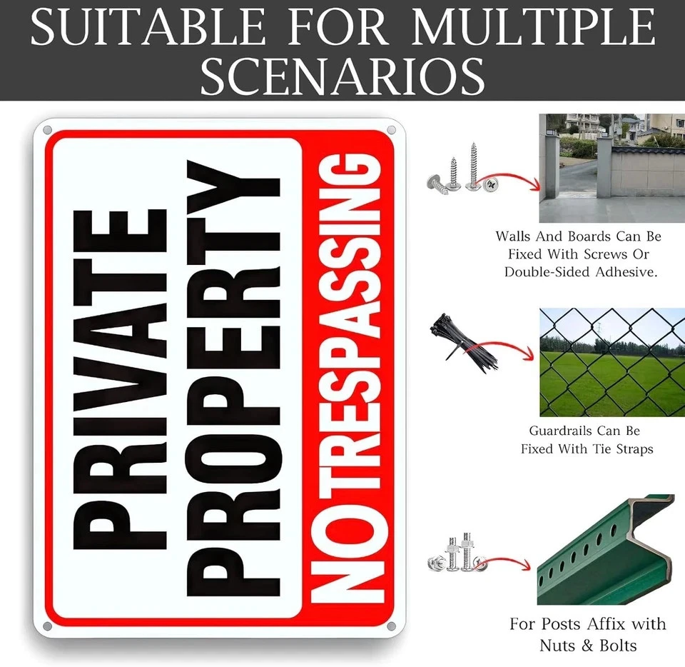 Paquete de 4 letreros grandes sin intrusión propiedad privada, aluminio libre de óxido de 8X12 pulgadas Foto 2 de 4