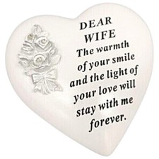 Image of Thoughts Of You Heart Stone Memorial Plaque Wife Graveside Ornament Rose Memory