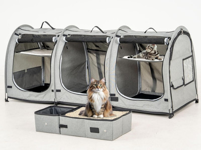 Portable Three Compartment Show House Cat Cage Condo - Easy to Fold & Carry Kenn
