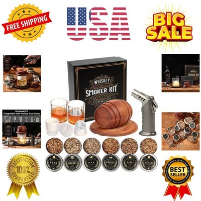 Whiskey Smoker Kit with Torch - 6 Flavors Wood Chips, 2 Glasses, 2 Ice Ball M...