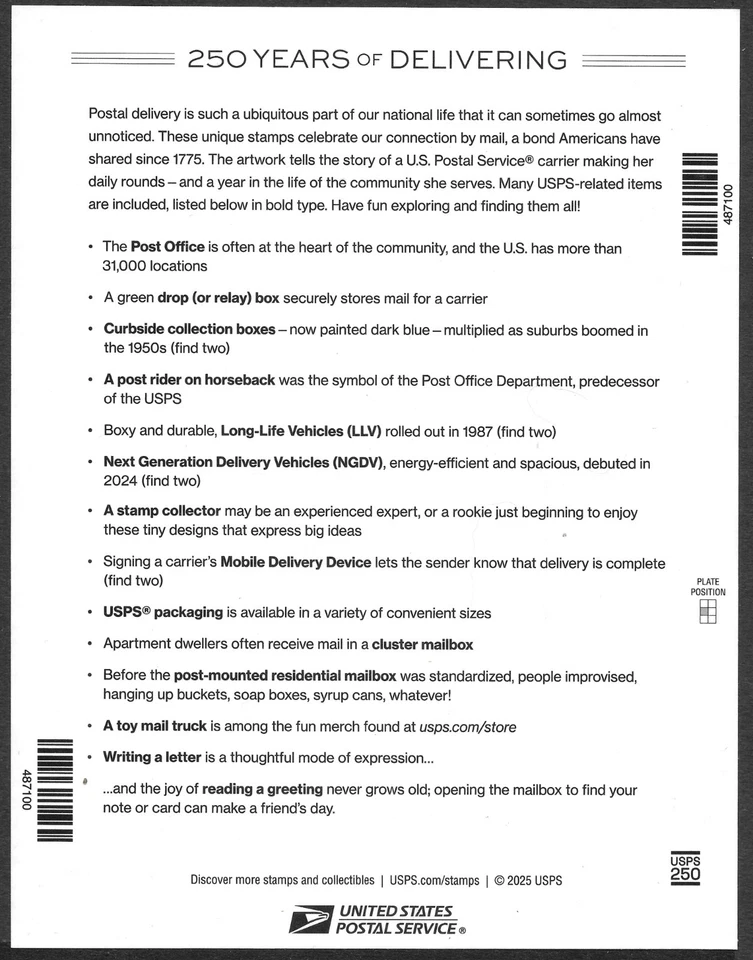 Scott #6023 IMPERFORATE (NO DIE-CUT), 250 Yrs Deliver Pane of 20 MNH-IMMACULATE! - Image 2 of 2