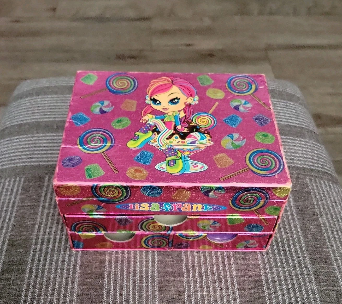 Vintage Lisa Frank Makeup Jewelry Box w/Organizer Stationary Storage Drawers