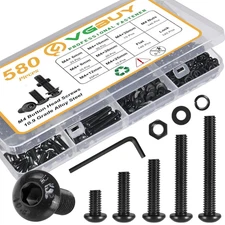 580Pcs M4 Screw Kit, Black M4 Screws Bolts, 6/8/12/16/20/25/30Mm Metric Button H