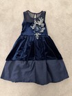 EUC Girls Size 10 Navy Velvet Embroidered Dress and Shrug Christmas Holiday