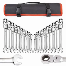 20 Pcs Flex-Head Ratcheting Wrench Set Dual Purpose Metric Combination Wrench