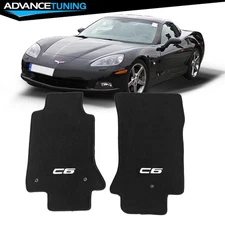 Fits 05-13 Chevy Corvette C6 Logo Black Nylon Front Floor Mats Carpet 2pcs