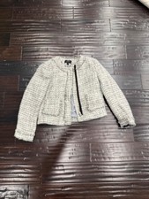 J.Crew Women's Tweed Jacket Blazer Gray Cream Zip Front Size 10