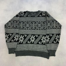 Vintage Abstract Knitted Jumper Patterned Grandad Knit Sweater Men's Xl