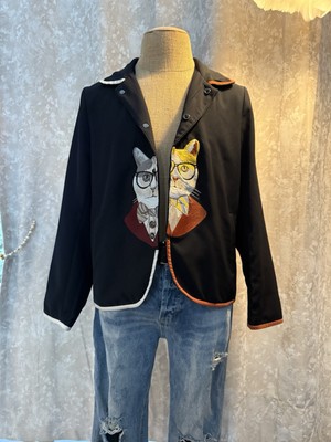 Whimsical Embroidered Cat Jacket   Size M/L