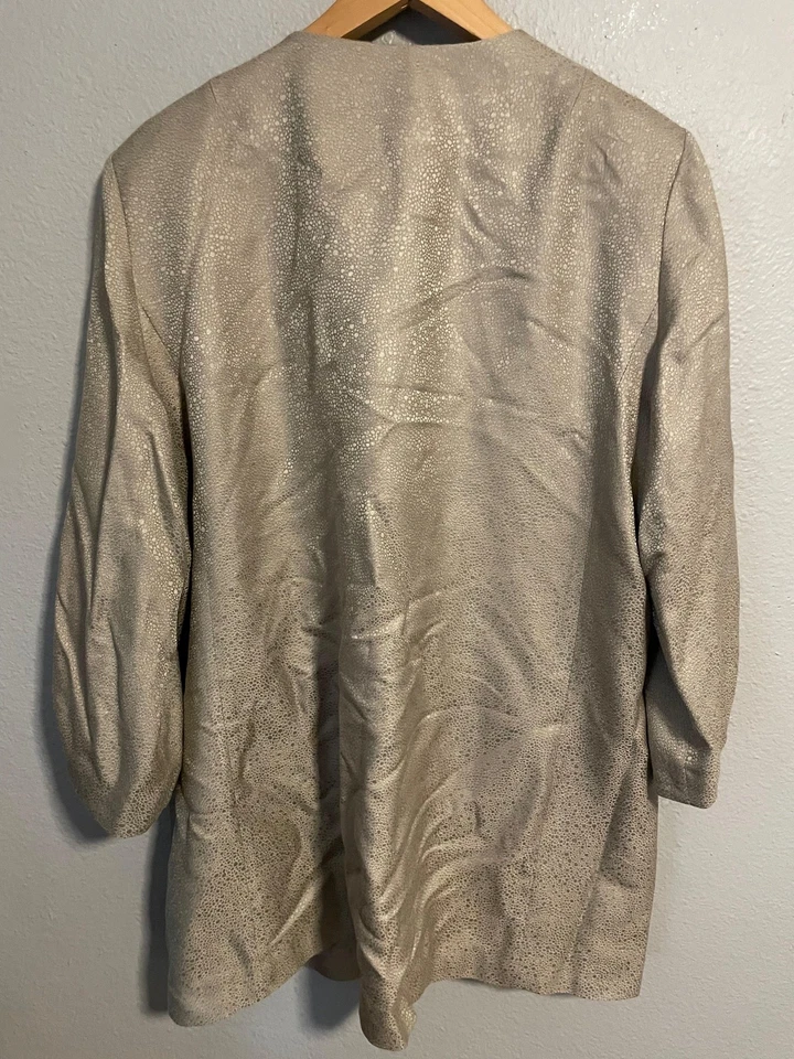 Eileen Fisher Jacket Womens XL Gold Silk Open Front Metallic Lined Collarless - Image 2 of 4