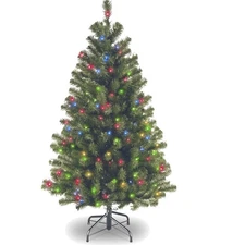 Artificial Christmas Tree 4.5 ft Pre-Lit Green with Multicolor Lights Tips