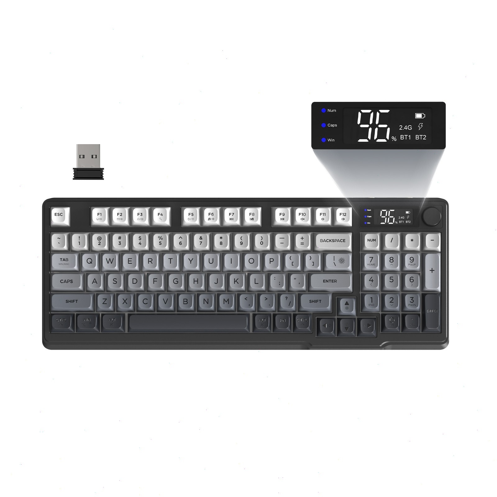 M96 Wireless Gaming Membrane Keyboard Rechargeable 2000 mAh with Knob & Display