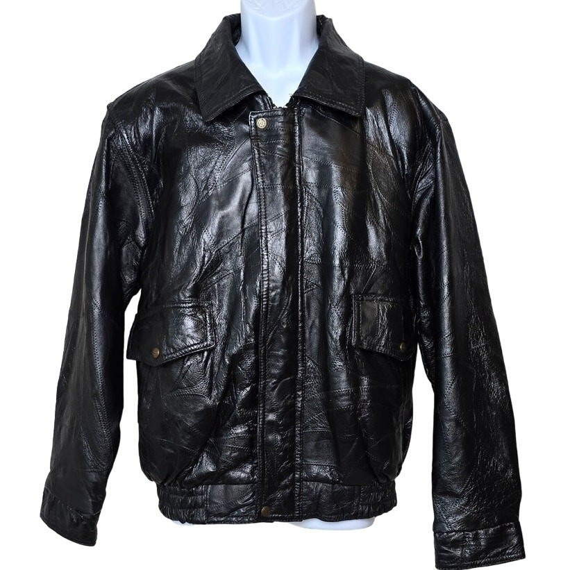 Vintage ROADPRO Patchwork Black Leather Bomber Ja… - image 1