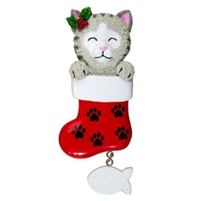 Cat In Stocking Personalized Christmas Tree Ornament
