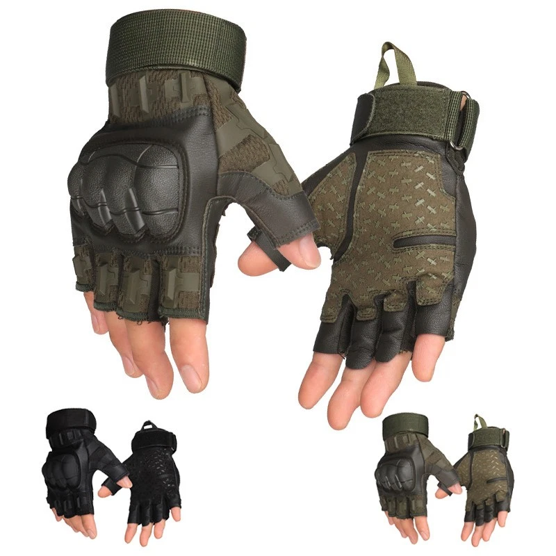 Tactical Gloves Knuckle Protection Fingerless for Army Training Security Patrol