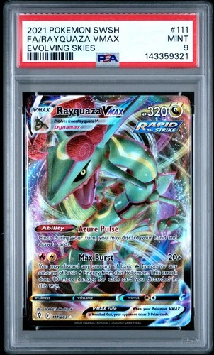 2021 POKEMON SWORD & SHIELD EVOLVING SKIES #111 FULL ART/RAYQUAZA VMAX PSA 9