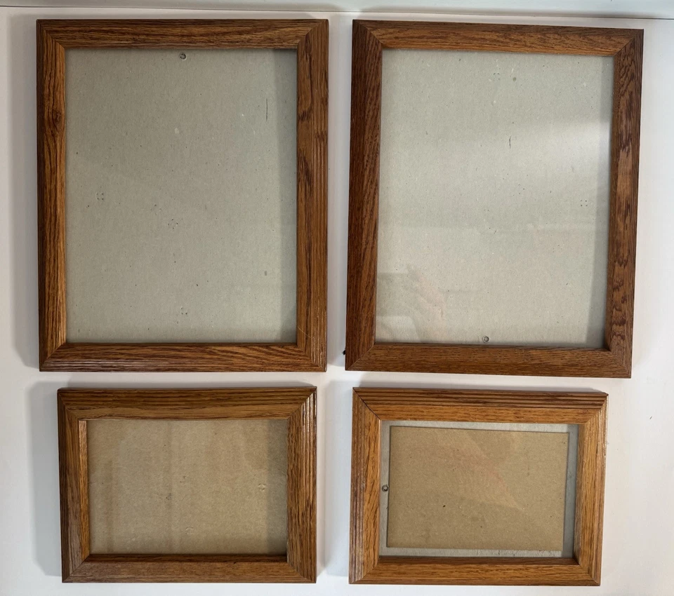 Lote de 4 molduras de madeira de carvalho vintage galeria 8x10 e 5x7 decoração de arte de parede - Imagem 2 de 4