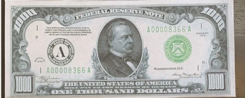 Reproduction 1934 $1000 Bill USA Federal Reserve Note Boston Copy Read Below!! - Image 4 of 4
