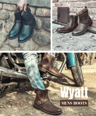 Polar Fox WYATT Men's Zippered Motorcycle Hiking Buckle Round-toe Fashion Boots