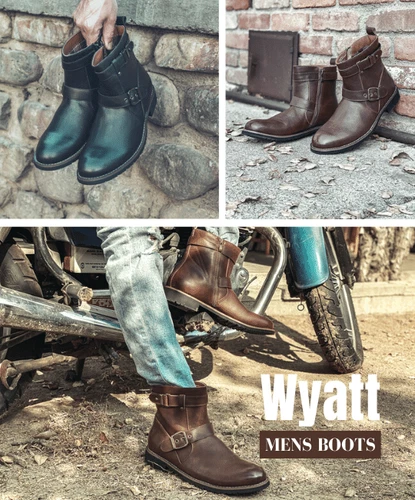 Polar Fox WYATT Men's Zippered Motorcycle Hiking Buckle Round-toe Fashion Boots