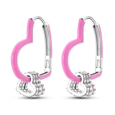 MULA Original Pink Hearts Hoop Earrings CZ For Women Jewelry 925 Silver Plated