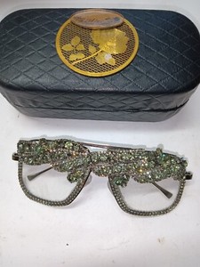 Vintage Homemade Costume Jewelry Bedazzled Clear Glasses Rare