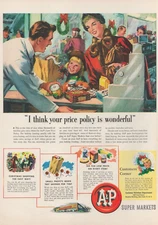 1950 A&P Super Markets Christmas Think Your Price Policy Wonderful Vtg Print Ad