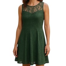 Michael Kors Green Lace Fit & Flare Cocktail Office Holiday Date Dress Size L